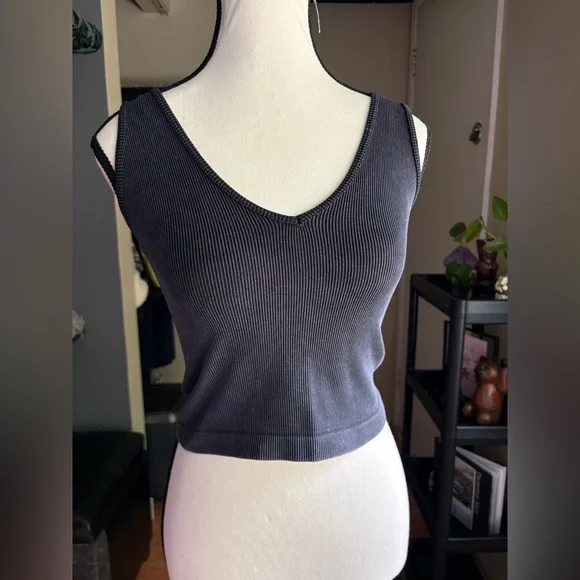 Grey Ribbed Tank Top - Picture 2 of 7